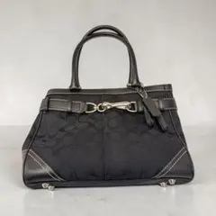 【美品】COACH コーチ ハンド　バッグ ハンプトンズ シグネチャー 黒