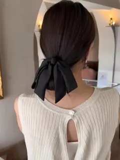 【新品】サテンリボン バレッタ ブラック ヘアアクセサリー