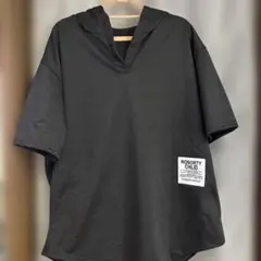 ブラック 半袖パーカー スキッパーネック