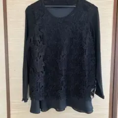 【Sale】HIROKO BIS 花柄レース長袖トップス フリルインナー付き　黒のサムネイル