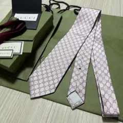 GUCCI グッチ GGプリントネックボウツイリー ベージュ／ピンク シルク