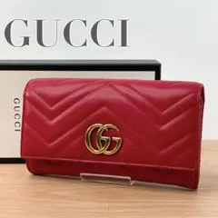 グッチ 2つ折り長財布 長財布 GGマーモント コンチネンタルウォレット 赤
