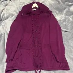 HIRKO BIS フリル付きボルドー色長袖ロングカーディガン