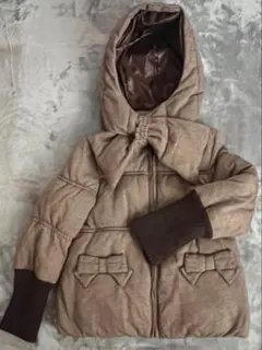 BeBe brand ブード付きのリボンデザインブラウン中綿コート