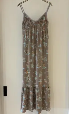 ジェラートピケ 花柄スリップドレス マキシ キャミワンピース ベージュ FREE