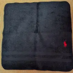 ポロ刺繍ロゴ付きネイビータオルハンカチ