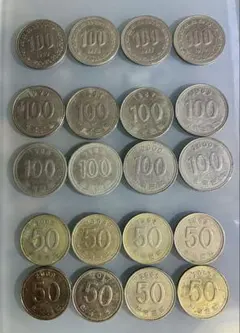 【韓国硬貨】100ウォン 12枚 ／50ウォン 8枚（計20枚・1600ウォン）のサムネイル