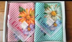 LE Lumire 花柄ストライプハンカチ2枚セット