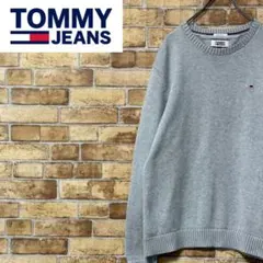 トミージーンズ　コットンセーター　ニット　ライトグレー　刺繍ロゴ　XS
