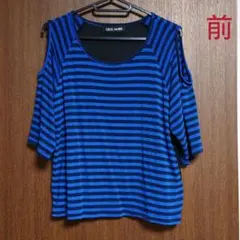 CECIL McBEE　青×黒ボーダー 七分袖Tシャツ トップス　カットソー