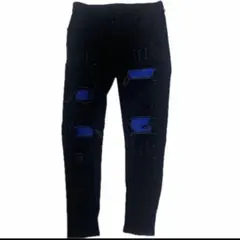 ダメージ加工 スリムフィット 黒デニムパンツ