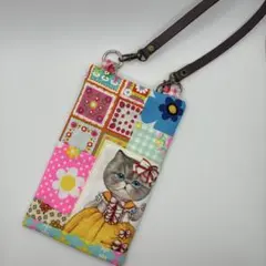 ミニポーチ、スマホポーチ、猫柄、ハンドメイド