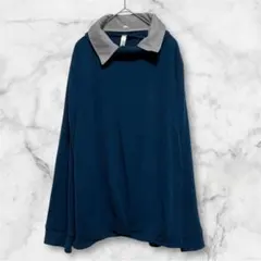 襟付きニット　トレーナー　タートルネック　　ボーダー　ブルー