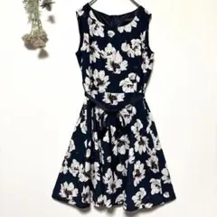 美品✨BLUE EAST｜花柄ノースリーブワンピース｜Aライン｜ネイビー｜S｜