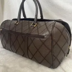 オーストリッチ ボストンバッグ　本革　パッチワーク　型押しハンドバッグ ブラウン