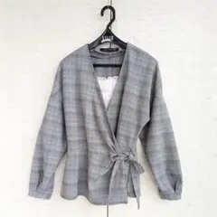 【ZARA　WOMAN】XSサイズ グレー系チェックラップシャツ
