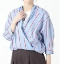 studio CLIP マルチストライプシャツ Ｍ　七分袖2wayブラウス