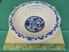 琴峰焼・大鉢　有田焼　網目焼透かし皿 菓子鉢和食器 置物 インテリアオブジェ