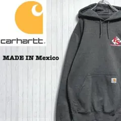 カーハート　メキシコ製　パーカー　スウェット　企業刺繍　袖ロゴ　グレー　S