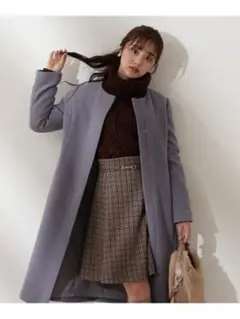 プロポーション Wモッサファー付きノーカラーフレアコート