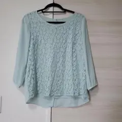 ミントグリーン 七分袖 シャツ レース