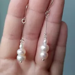 №999　淡水パール3連ピアスイヤリング