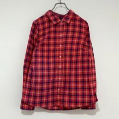 n1627【ギャップ】Gap ネルシャツ チェック柄 綿100% 長袖 レッド系