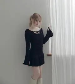 ワンピース andmary Cyndi frill knit mini dress ANDMARY】Cyndi frill knit mini dress