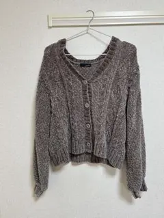 a.g.plus ケーブル編み カーディガン 長袖 ブラウン系