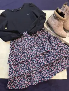 TOCCA トッカ スカラップ襟 ティアード 花柄 ワンピース 150cm 美品