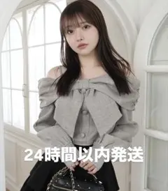 リボンオフショルロングスリーブトップス