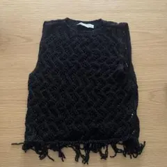 ZARA レース トップス ブラック ニット Sサイズ ラメ フリンジ
