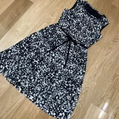 レリアン　モノトーン　ノースリーブ総柄ワンピース 黒と白　S