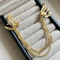 昭和レトロ 鳥 羽根デザイン ゴールドトーンブローチ シャツ アクセサリー