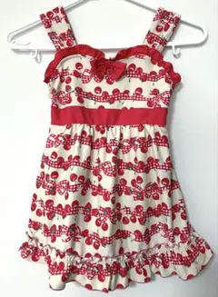 水着　130 女の子　リボン　さくらんぼ　ピンク　ギンガムチェック