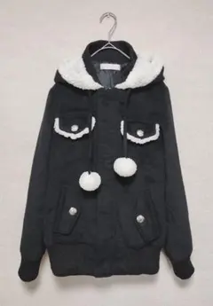 【美品】トゥララ　リズリサ　ファー付きハートキラキラ黒レースロングコート トゥララリズリサファー付きハートキラキラ黒レースロングコート