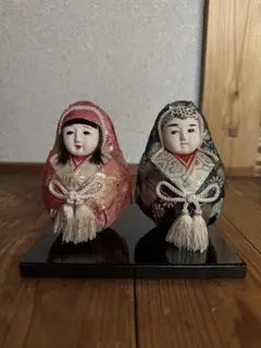 和布 着せ込み人形 ペア 台付き 和装人形 小さめ 置物