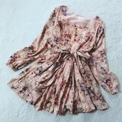 美品 LIZ LISA 花柄 リボン ピンク フレア ミニ ワンピース