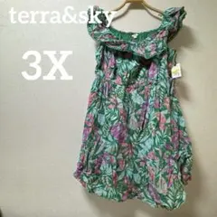 ⭐️美品⭐️terra&sky 【3X】 花柄 フリルワンピース フラワー