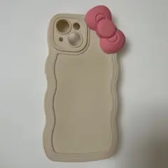 iPhone14 ケース キティ リボンデザイン ベージュ