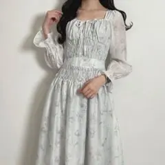 evelyn ワンピース ウエストシャーリングフラワーOP