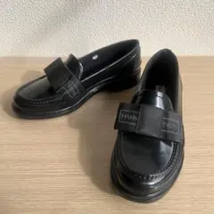 【美品⭐️HUNTER リボン付き防水ローファー　ブラック　22㎝】