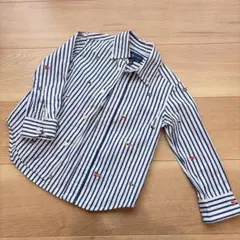 【美品】Ralph Lauren 長袖シャツ 2T 白/青ストライプ