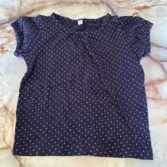 ネイビー ドット柄 フリル袖 Tシャツ