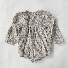 美品✨monbebe ベビー長袖ロンパース L 小花柄 90 グレー系 薄手