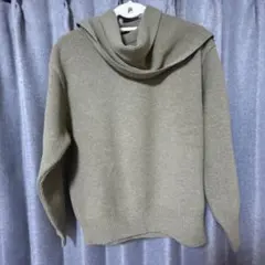 希少✨ババグーリ カーキ アルパカ混 大判ドレープカラー ニット