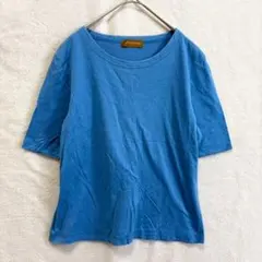 美品 ランセル 半袖 カットソー 日本製 ショート丈 綿混 ブルー 無地 Mのサムネイル