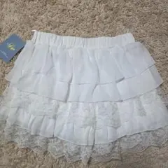 フリルレースホワイトフレアスカート風パンツ