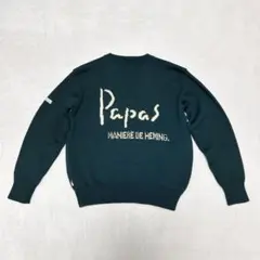 Papas パパス ウール 100% バックロゴ ニット セーター