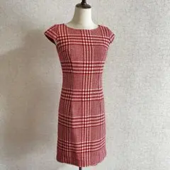 CECILE Mc BEE/赤白チェック柄 半袖タイトワンピース